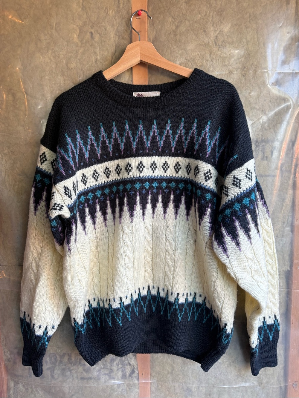 Classic Crewneck Fair Isle Sweater in Black and Cream